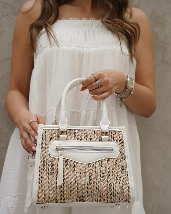 LUXURY SPACIOUS CANVAS HANDBAG WITH LEATHER DETAILS