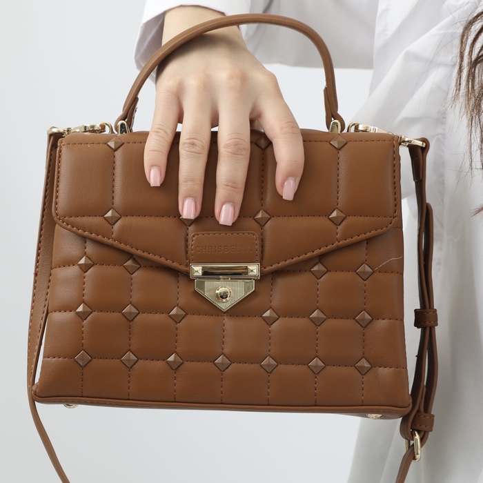 CHRISBELLA – TEXTURED SQUARE EMBOSSED LEATHER BAG