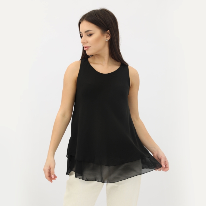 BLACK RUFFLE SLEEVELESS BLOUSE