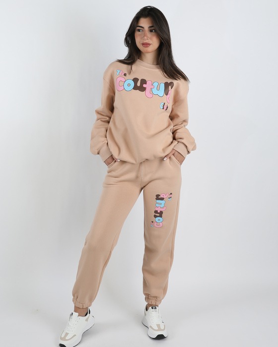 LETTER GRAPHIC LONG SLEEVE ROUND NECK TOP AND PANTS TRAINING SET