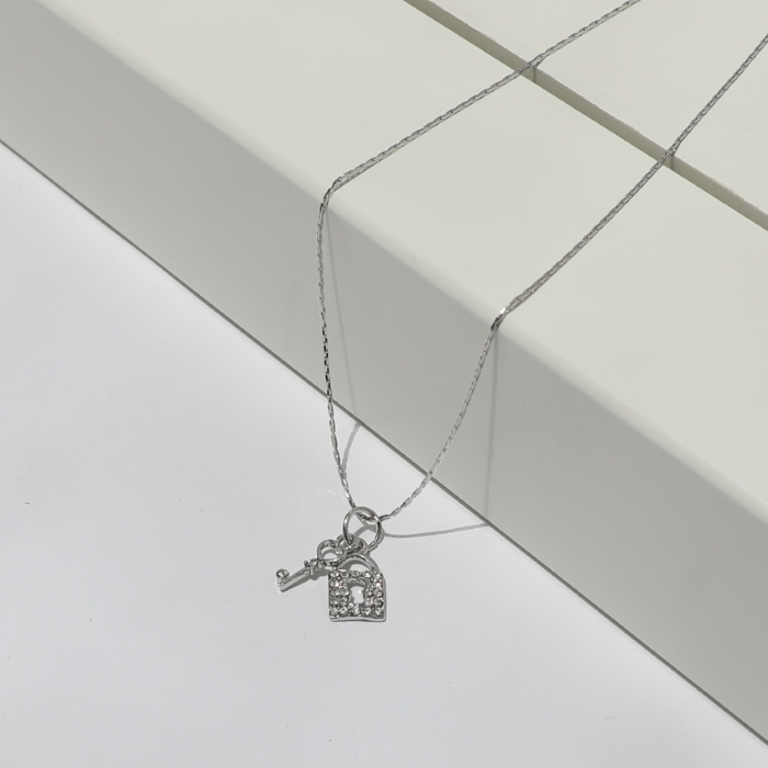 RHINESTONE KEY AND LOCK CHARM NECKLACE