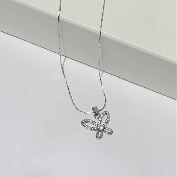 RHINESTONE BUTTERFLY CHARM NECKLACE