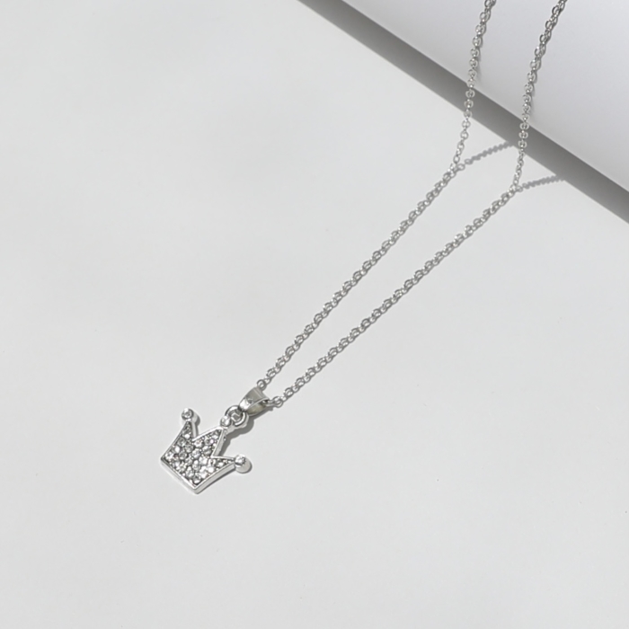 RHINESTONE CROWN CHARM NECKLACE