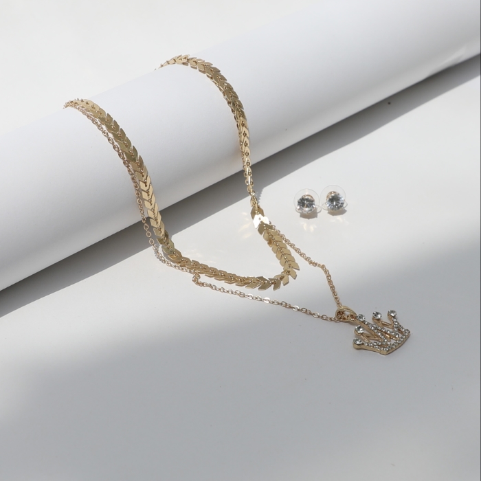 CROWN CHARM NECKLACE AND EARRINGS