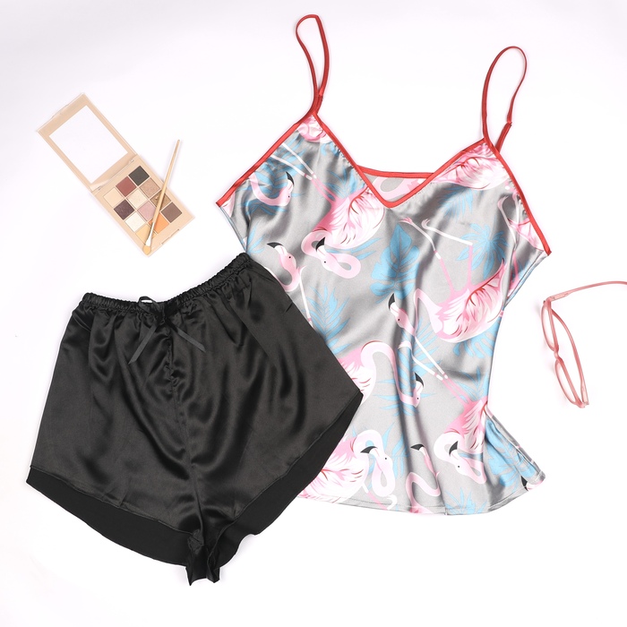 PRINTED FLAMINGO SATIN SET (3 PIECES)