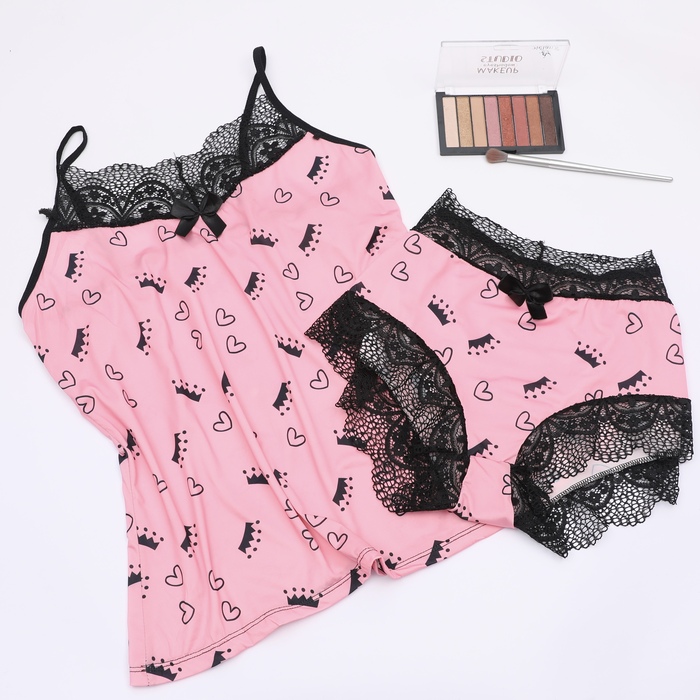 HEART STRIPED CONTRAST LACE SATIN