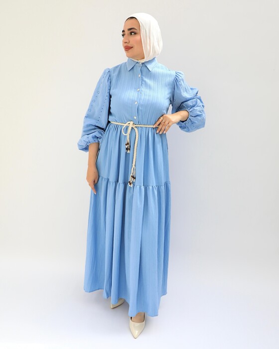 WOMEN SOLID COLOR RUFFLE DRESS