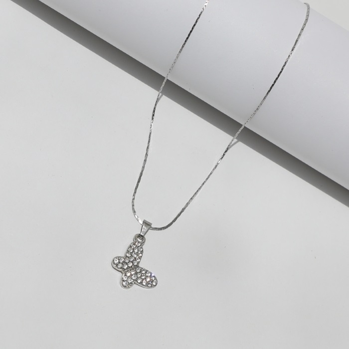 RHINESTONE MINI BUTTERFLY CHARM NECKLACE