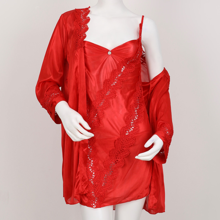 CONTRAST LACE  ROBE & DRESS (3 PCS)