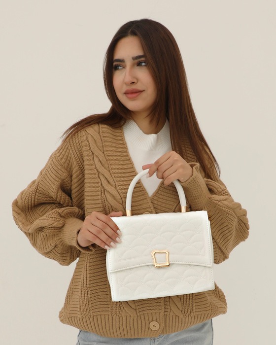 WOMEN SIMPLE BUCKLE FLAP TOP HANDLE BAG