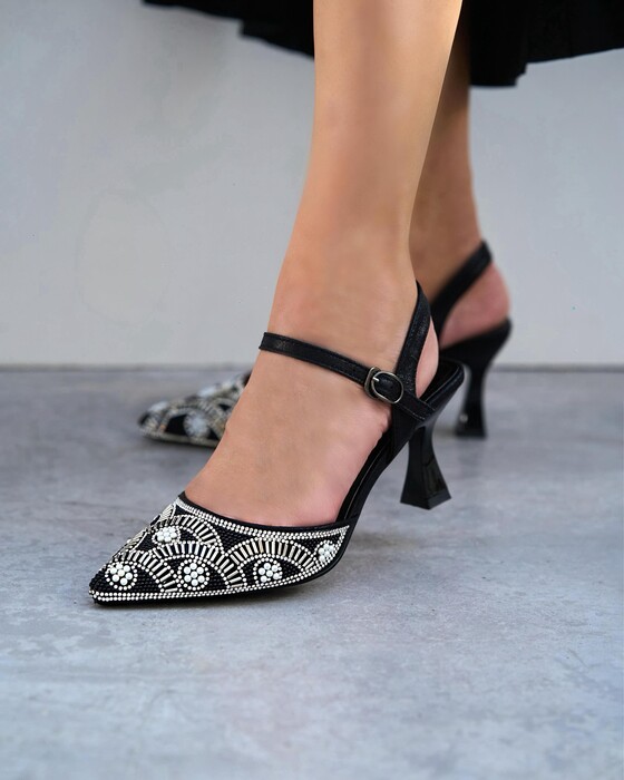 RHINESTONE & PEARL HEELS WITH ANKLE STRAP