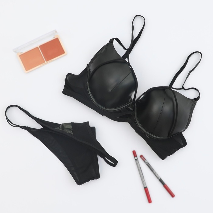 BLACK LEATHER BRA SET (2 PIECES)