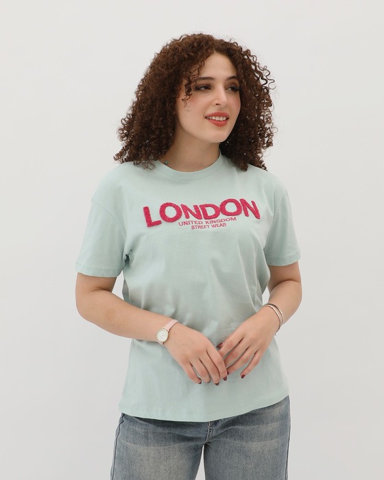DROP SHOULDERS ROUND NECK LONDON GRAPHIC LETTERS T SHIRT