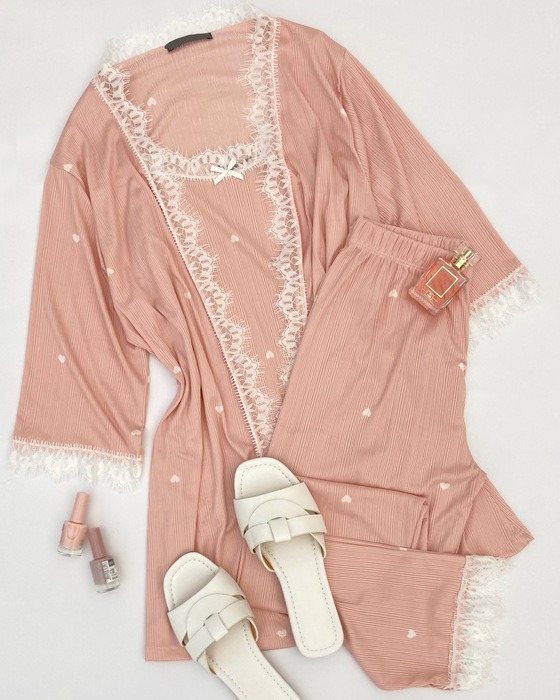 BELTED PAJAMA SET WITH ROBE
