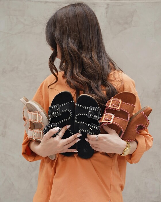DOUBLE STRAP PLATFORM SLIDE SLIPPERS