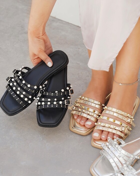 STONE-STUDDED FLAT SLIPPERS