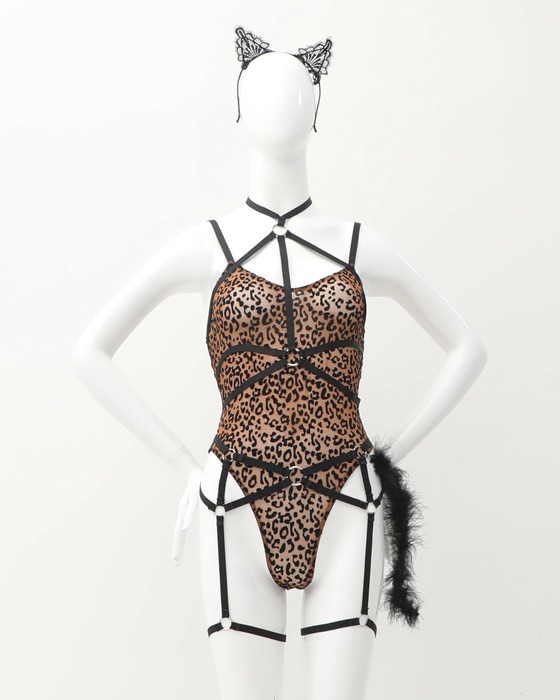 TOW-PIECE WOMEN'S SEXY UNDERWEAR LEOPARD PRINT HALTER