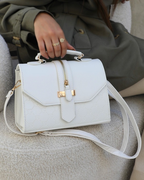 EMBOSSED HANDLE BAG WITH BUCKLE DETAILS