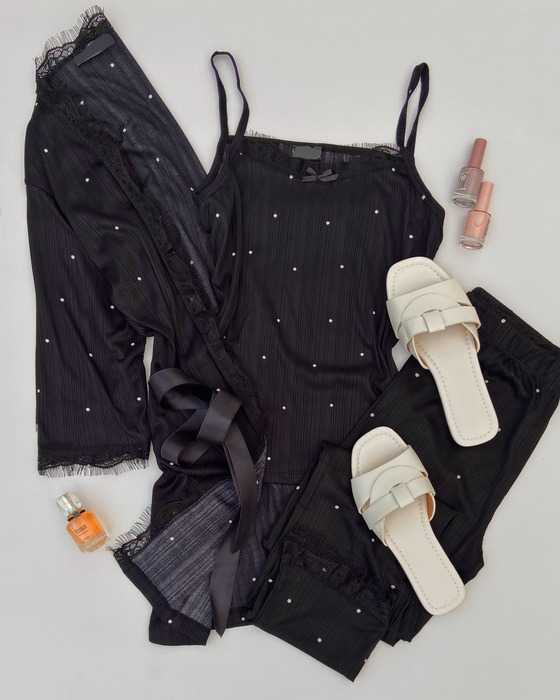 BELTED PAJAMA SET WITH ROBE
