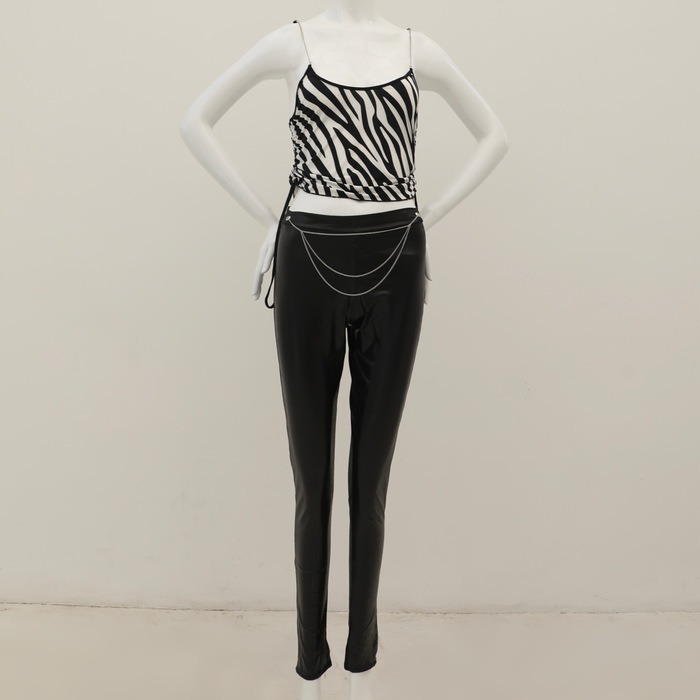 ZEBRA TOP AND LEATHER PANTS LINGERIE SET