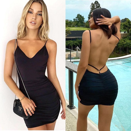 LACE-UP OPEN BACK BODYCON DRESS