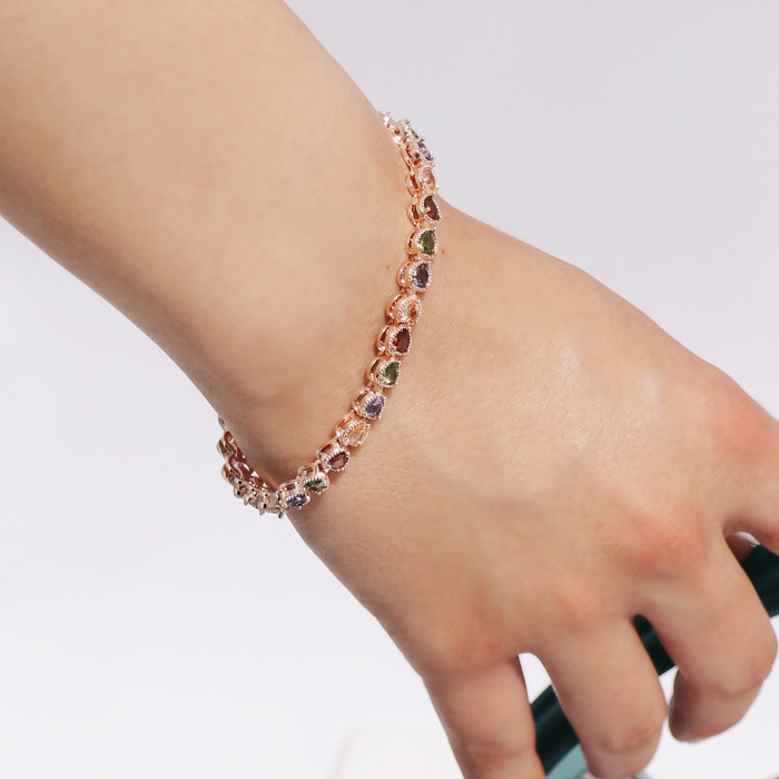 HEART SHAPE COLORED STONE TENNIS BRACELET