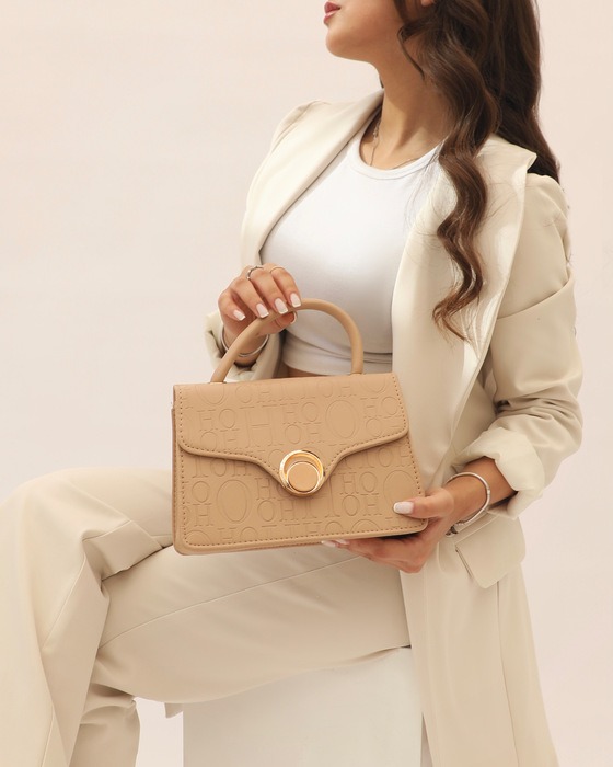 EMBOSSED HANDLE BAG WITH GOLD ACCENT