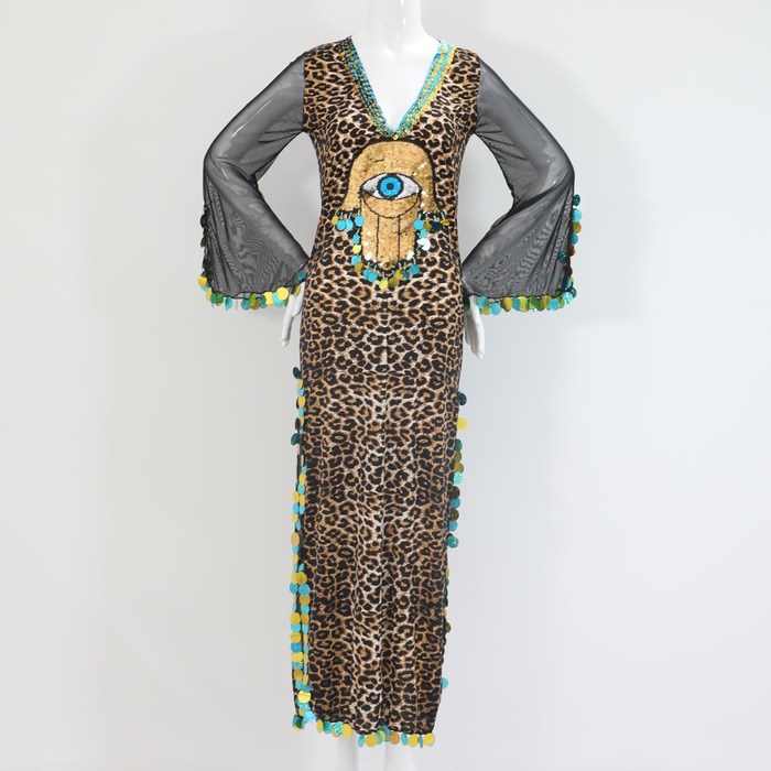 WOMEN LEOPARD PRINT DRESS WITH HIGH SLIT