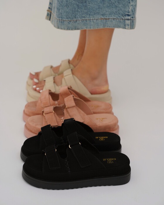 DOUBLE STRAP PLATFORM SLIDE SLIPPERS