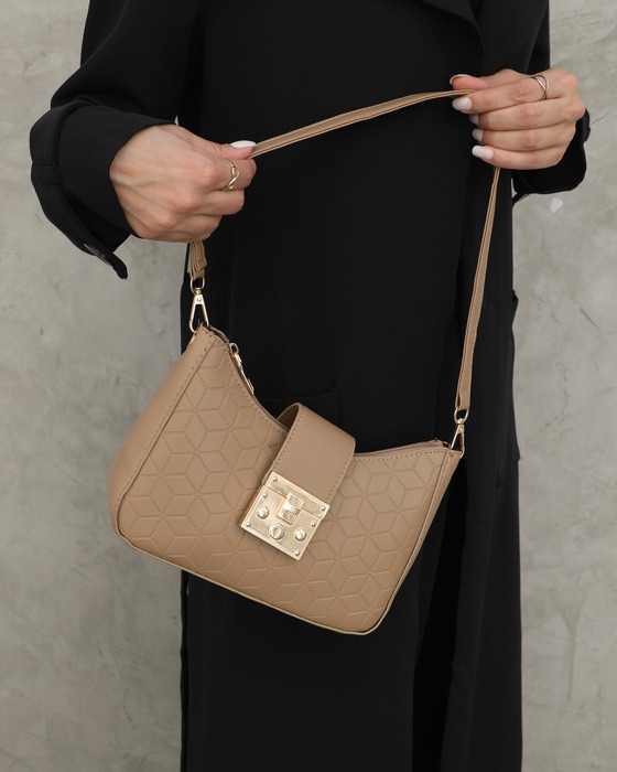 EMBOSSED HANDLE BAG WITH BUCKLE DETAILS