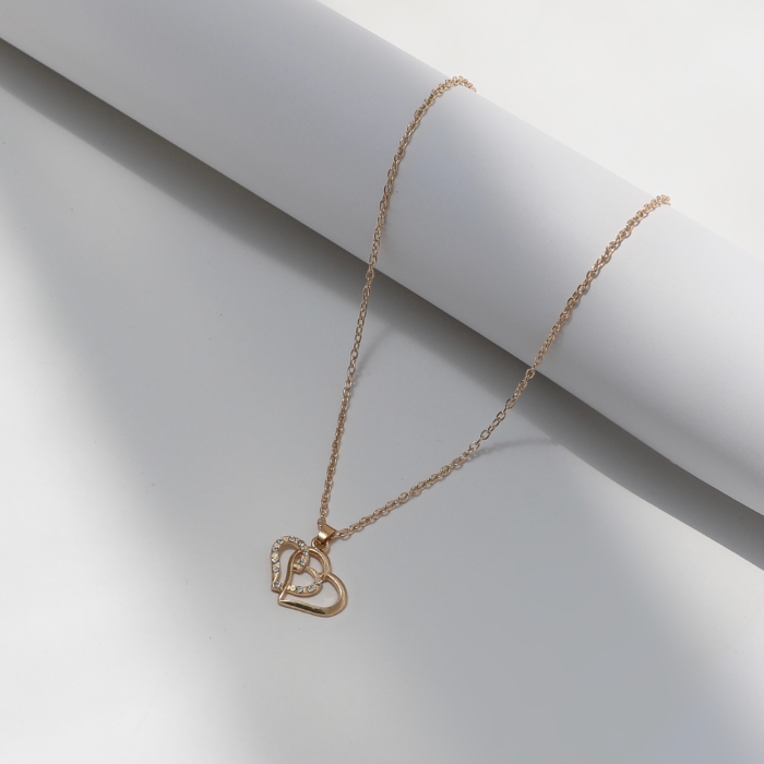 DOUBLE HEART RHINESTONE CHARM NECKLACE