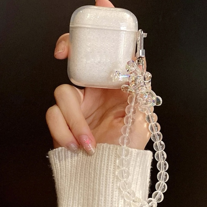 GLITTER CASE COMPATIBLE WITH AIRPODS WITH BEAR PENDANT‏‏