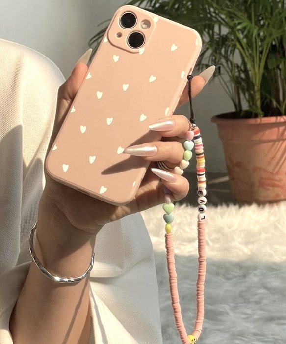 HEART PRINT PHONE CASE WITH LANYARD‏‏