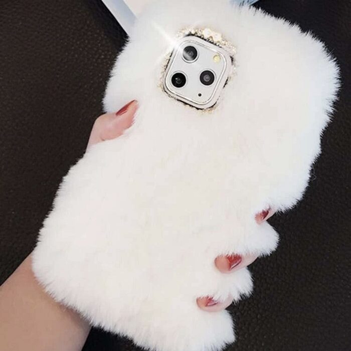 RHINESTONE DECOR FLUFFY IPHONE CASE