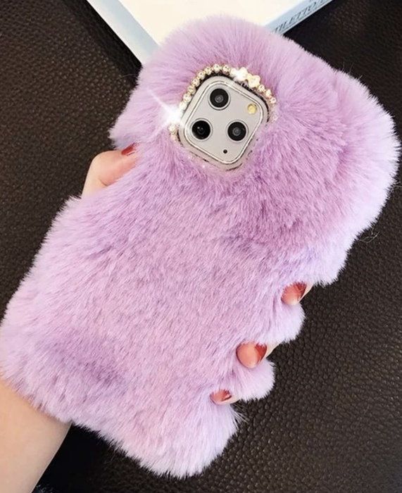RHINESTONE DECOR FLUFFY CASE COMPATIBLE WITH IPHONE‏‏