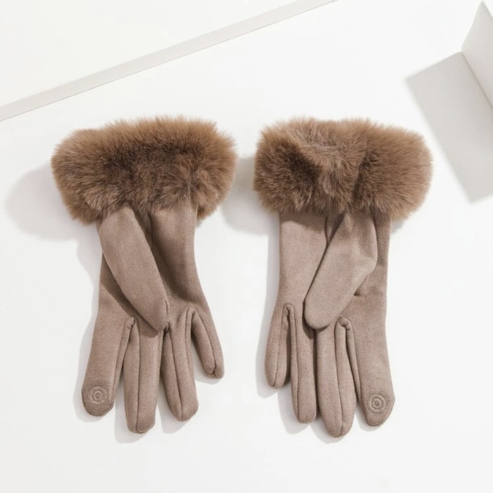 BEIGE FLUFFY TRIM GLOVES