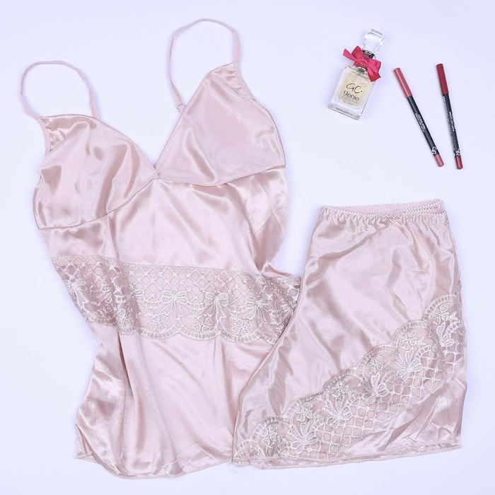TOP SHORTS SATIN SLEEPWEAR (2 PCS)