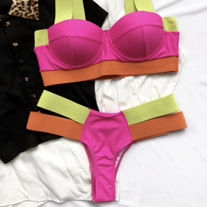 COLOR BLOCK PUSH UP BIKINI SWIMSUIT (2 PCS)