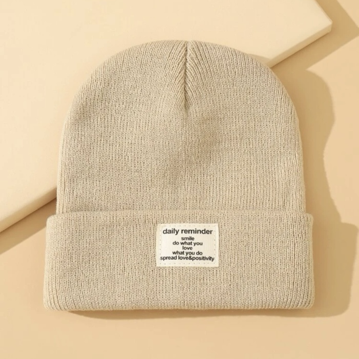 SLOGAN PATCH DECOR CUFF BEANIE