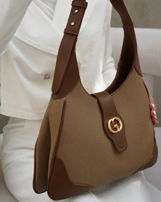 LUXURY SPACIOUS CANVAS HANDBAG WITH LEATHER DETAILS