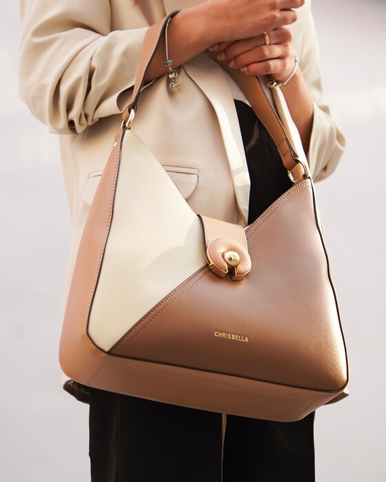 CHRISBELLA -COLOR BLOCK LEATHER HANDBAG